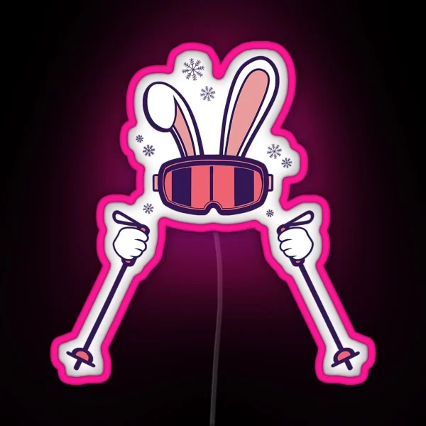 Skiing Rabbit With Ski Poles Ski RGB Neon Sign