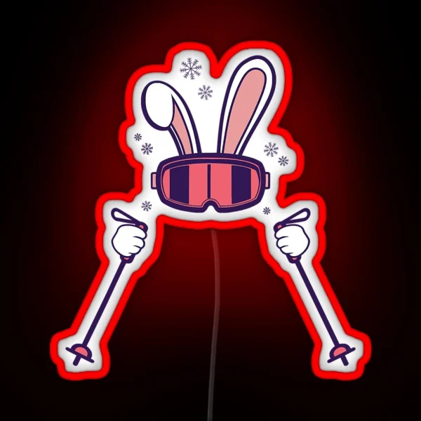 Skiing Rabbit With Ski Poles Ski RGB Neon Sign