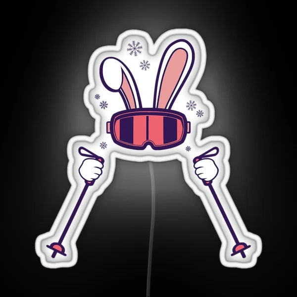 Skiing Rabbit With Ski Poles Ski RGB Neon Sign