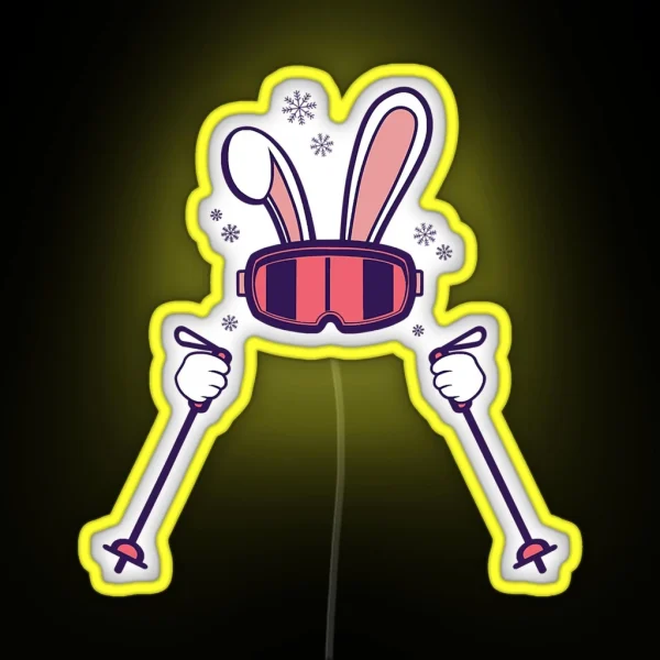Skiing Rabbit With Ski Poles Ski RGB Neon Sign