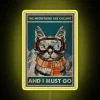 Ski Lodge Themed Cat in Glowing Rainbow Neon LED Sign