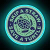 Neon conservation logo promoting eco-friendly habits with love for turtles.