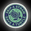 LED turtle conservation logo warning plastic straw impact awareness symbol.