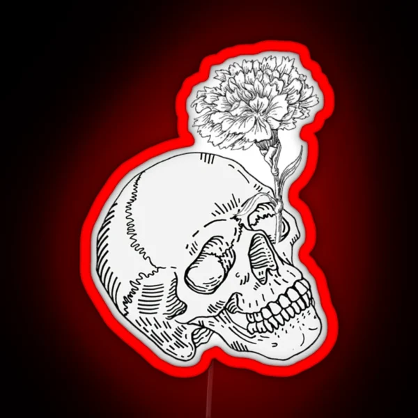 Skull And White Carnation Design RGB Neon Sign