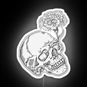 Skull And White Carnation Design RGB Neon Sign