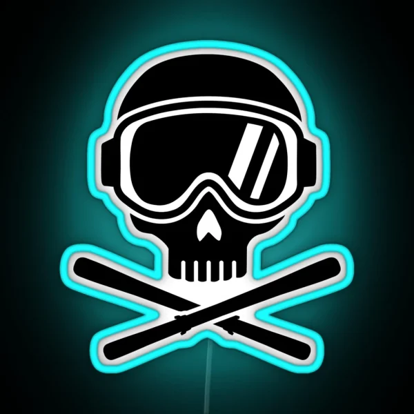 Skull Crossed Ski RGB Neon Sign