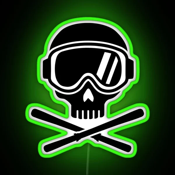 Skull Crossed Ski RGB Neon Sign