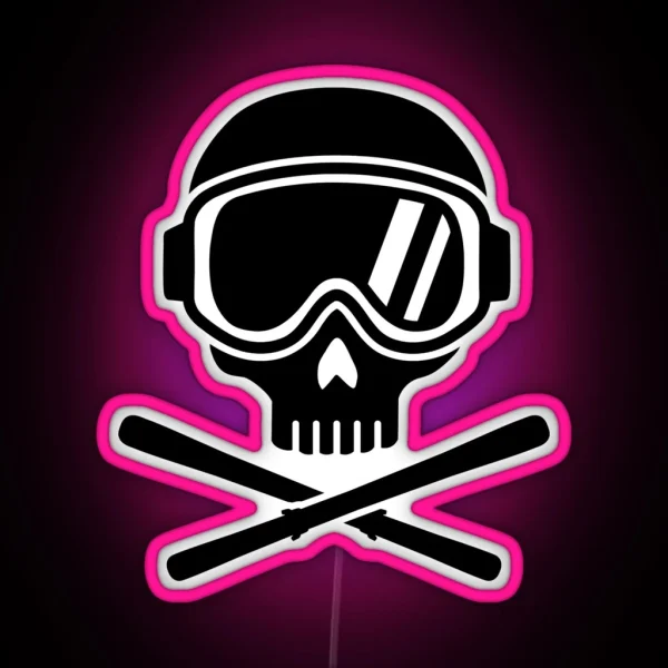 Skull Crossed Ski RGB Neon Sign