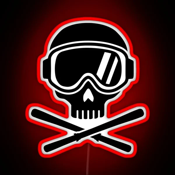 Skull Crossed Ski RGB Neon Sign