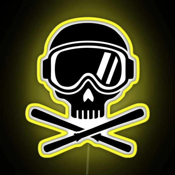 Skull Crossed Ski RGB Neon Sign