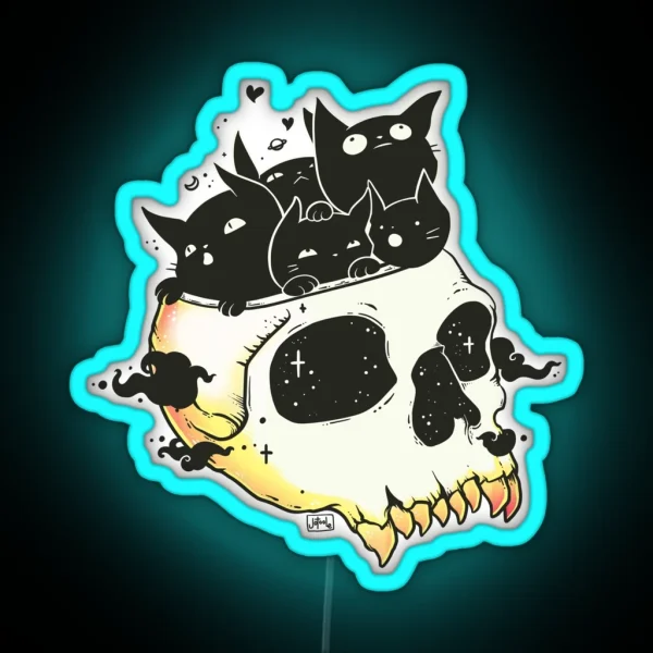 Skull Full Of Black Cat Kittens RGB Neon Sign