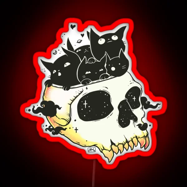 Skull Full Of Black Cat Kittens RGB Neon Sign