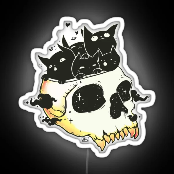 Skull Full Of Black Cat Kittens RGB Neon Sign