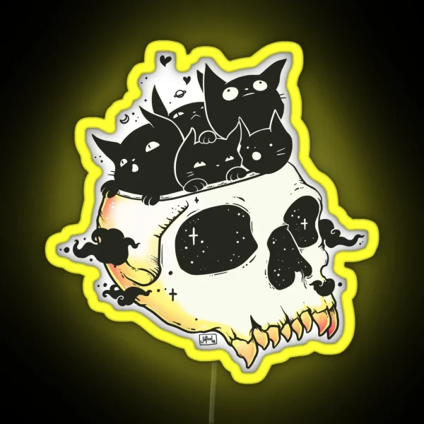 Skull Full Of Black Cat Kittens RGB Neon Sign