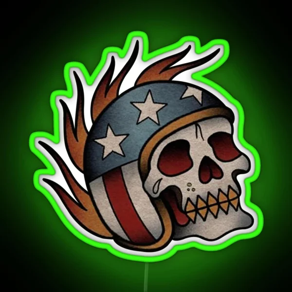 Skull Motorcycle Helmet Tattoo RGB Neon Sign