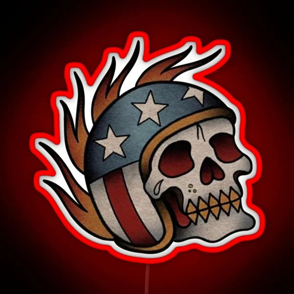 Skull Motorcycle Helmet Tattoo RGB Neon Sign