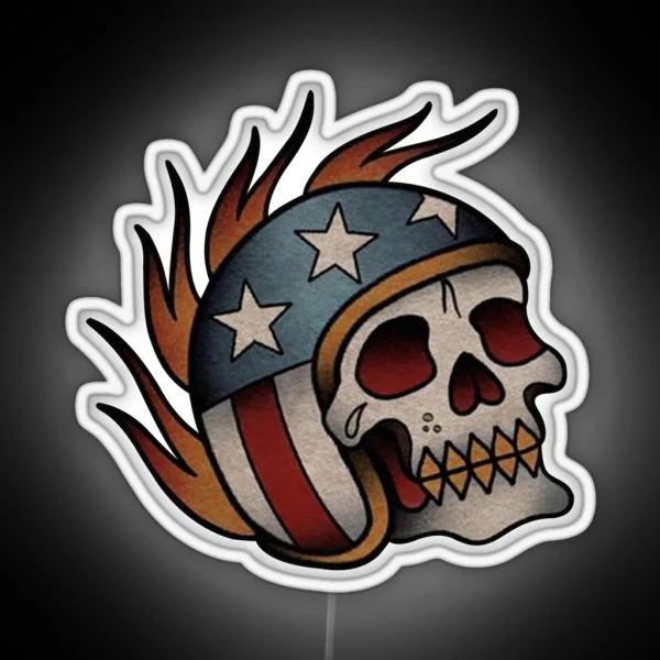Skull Motorcycle Helmet Tattoo RGB Neon Sign