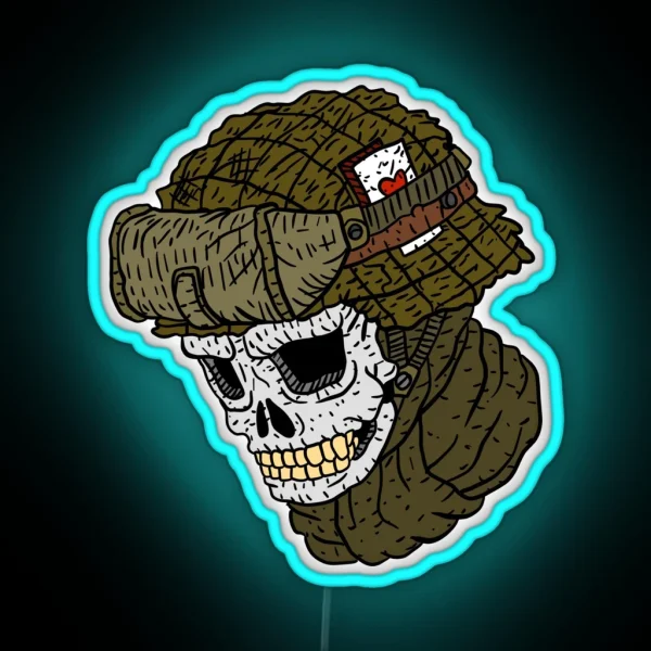 Skull Soldier Badass Military Emblem RGB Neon Sign