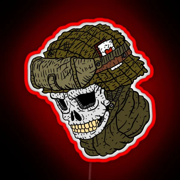 Skull Soldier Badass Military Emblem RGB Neon Sign