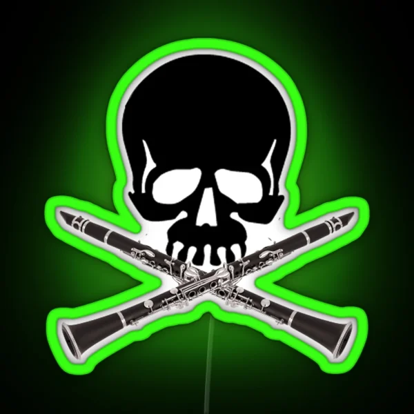 Skull With Clarinet Crossbones RGB Neon Sign