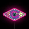 Eye-catching RGB neon sign with playful slander eye design inside.