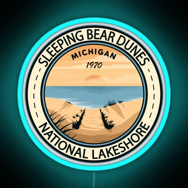 Sleeping Bear Dunes National Lakeshore Michigan Badge RGB Neon Sign