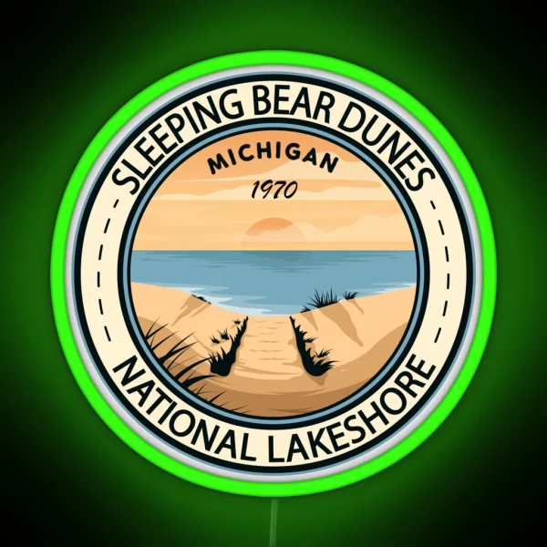 Sleeping Bear Dunes National Lakeshore Michigan Badge RGB Neon Sign