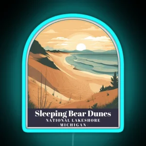 Sleeping Bear Dunes National Lakeshore Michigan Colorful Graphic RGB Neon Sign