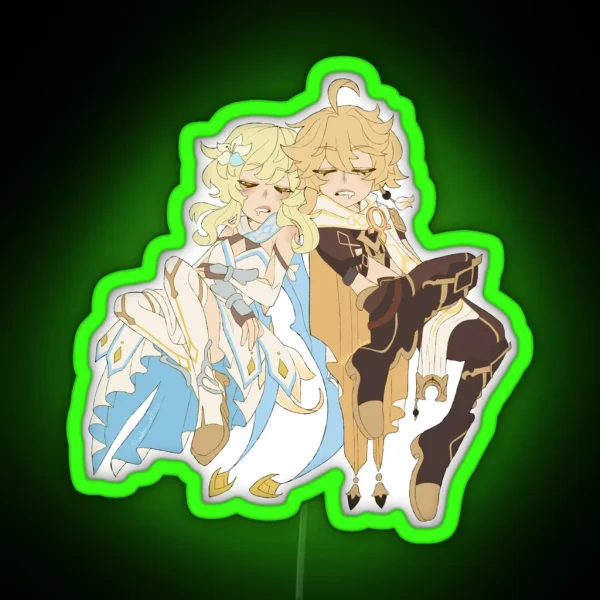 Sleepy Travellers Twins Version RGB Neon Sign