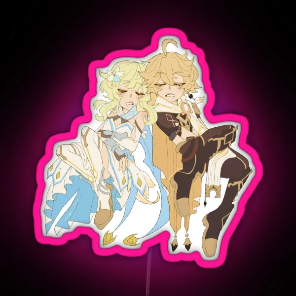 Sleepy Travellers Twins Version RGB Neon Sign