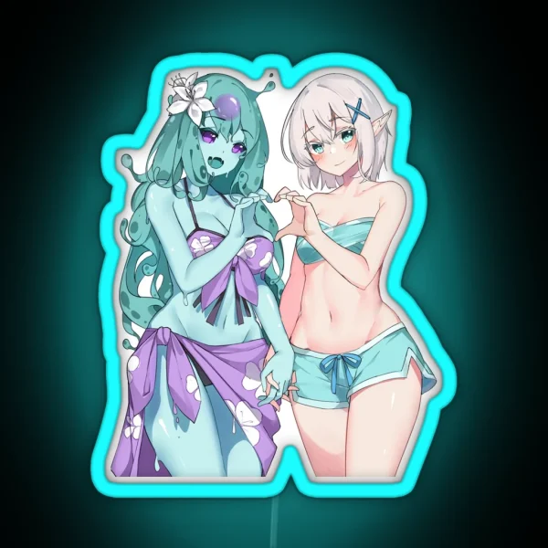 Slime Girl And Elf Girl No Background RGB Neon Sign