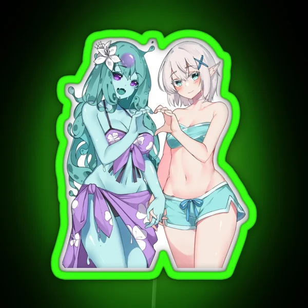 Slime Girl And Elf Girl No Background RGB Neon Sign