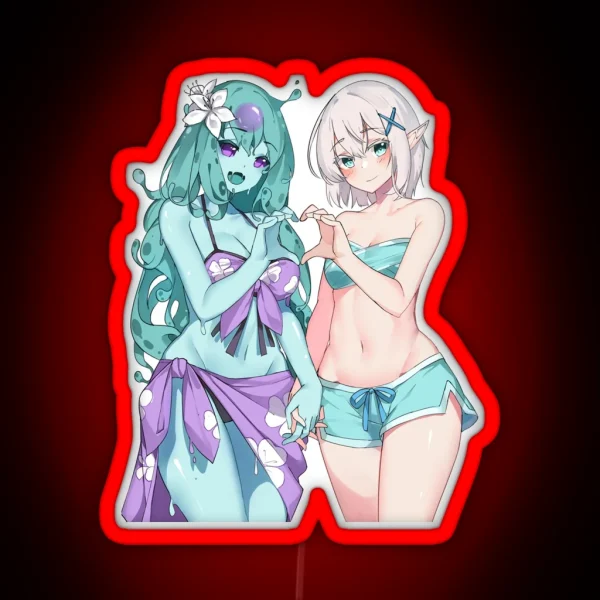 Slime Girl And Elf Girl No Background RGB Neon Sign