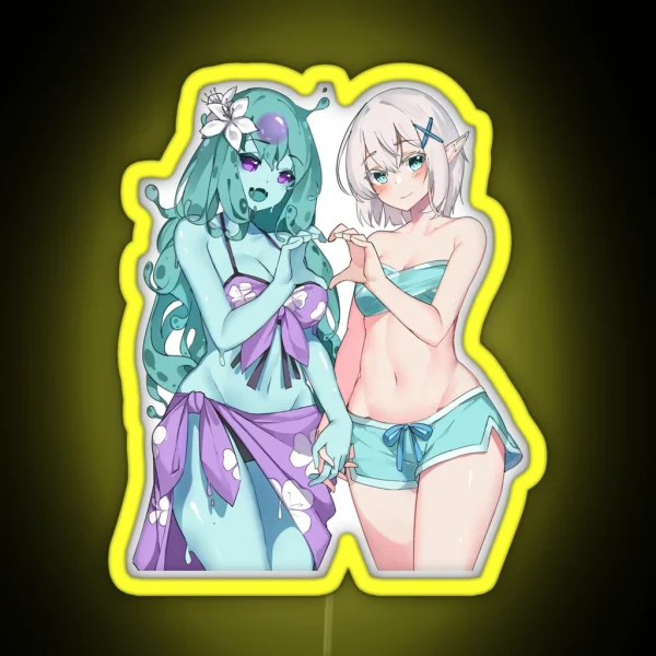 Slime Girl And Elf Girl No Background RGB Neon Sign