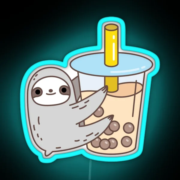 Sloth Loves Bubble Tea RGB Neon Sign