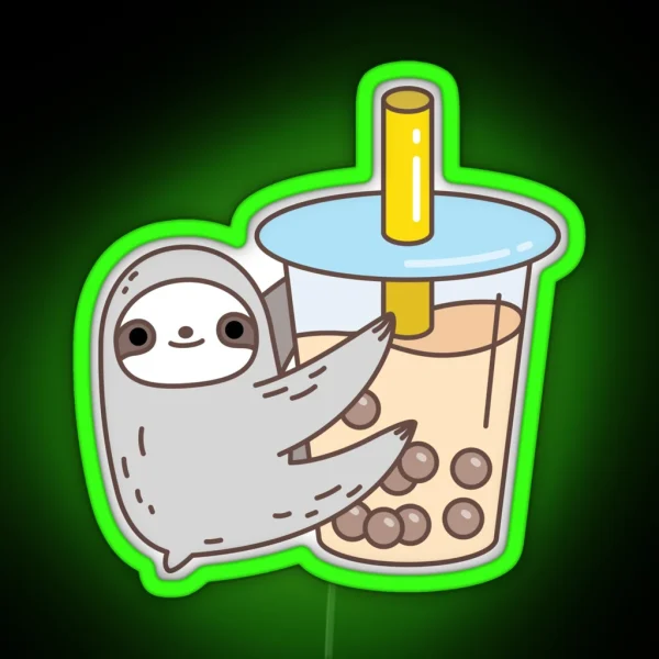 Sloth Loves Bubble Tea RGB Neon Sign