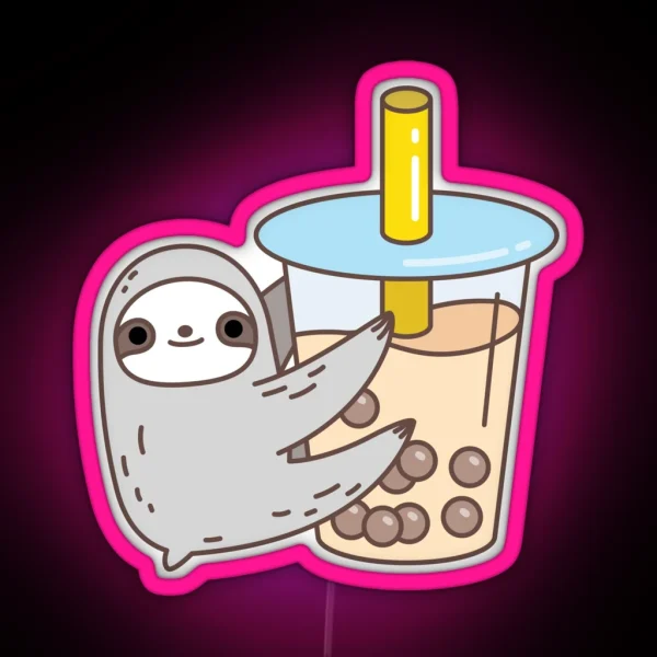 Sloth Loves Bubble Tea RGB Neon Sign