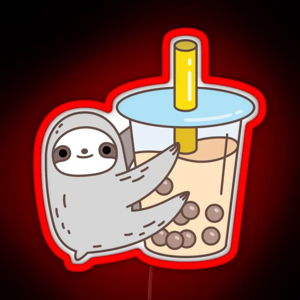 Sloth Loves Bubble Tea RGB Neon Sign