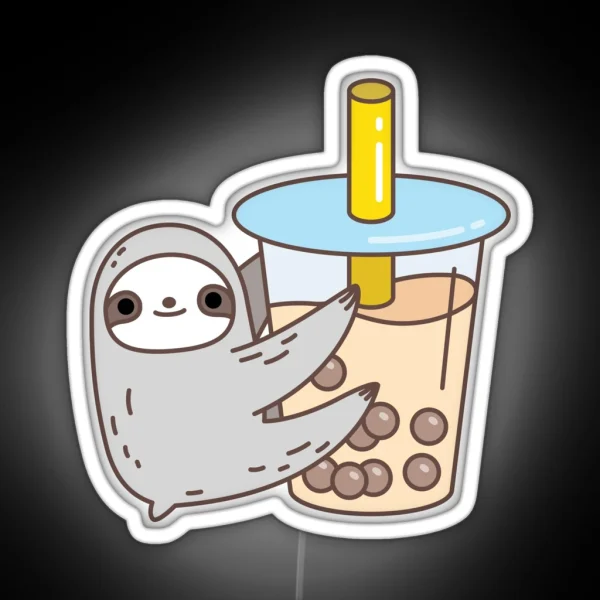 Sloth Loves Bubble Tea RGB Neon Sign