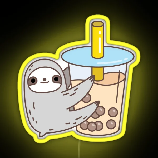 Sloth Loves Bubble Tea RGB Neon Sign