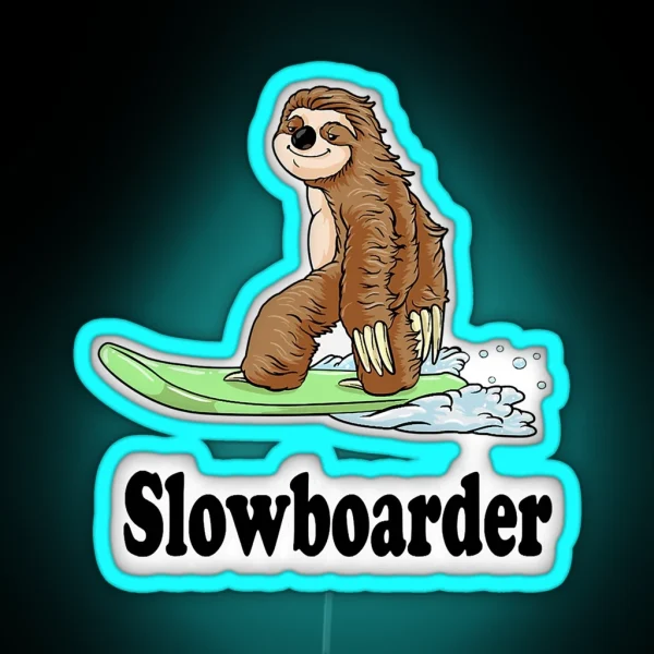 Slowboarder Funny Snowboard Sloth RGB Neon Sign