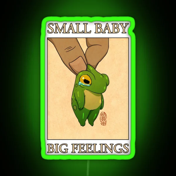 Small Baby Big Feelings Cute Frog Artwork Asian Japanese Chinese Style Drawing Transparent Bg RGB Neon Sign