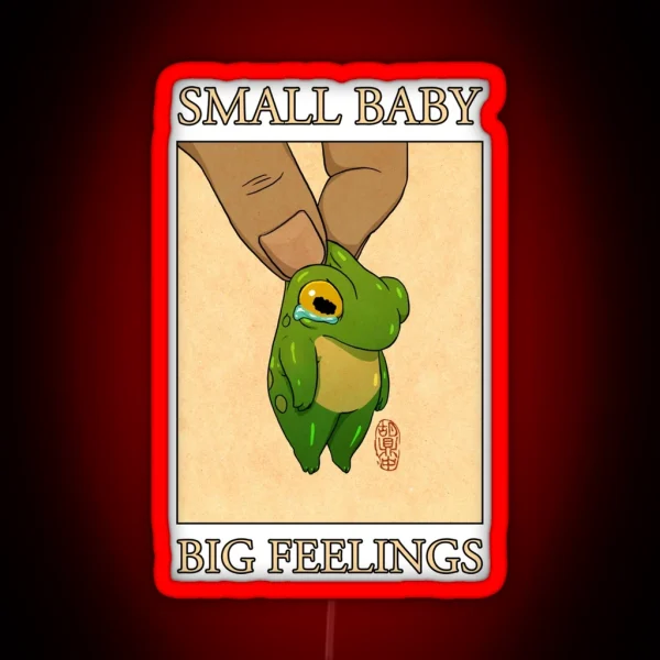 Small Baby Big Feelings Cute Frog Artwork Asian Japanese Chinese Style Drawing Transparent Bg RGB Neon Sign