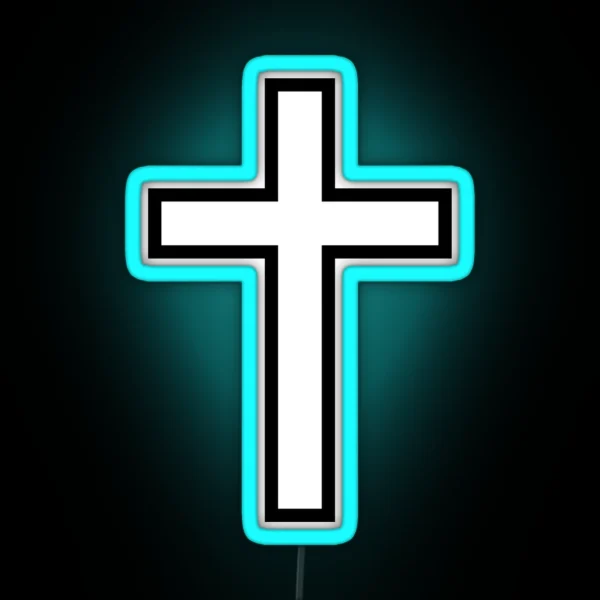 Small Christian Cross Outline RGB Neon Sign