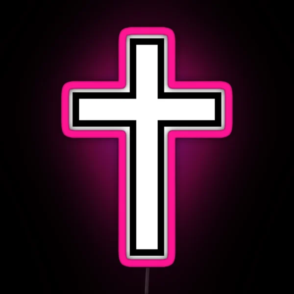 Small Christian Cross Outline RGB Neon Sign