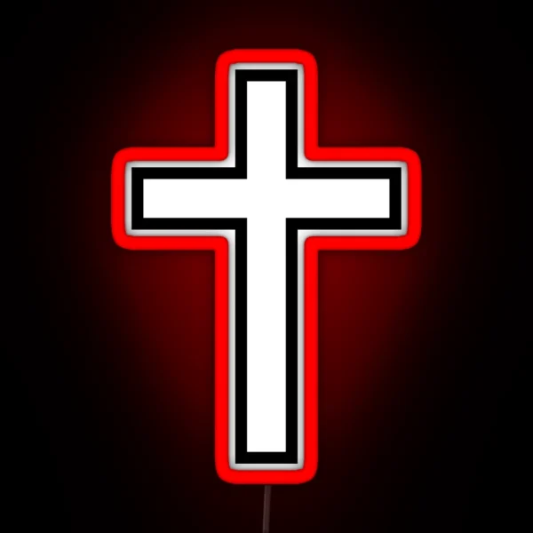 Small Christian Cross Outline RGB Neon Sign