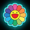 Vibrant smiling flower design with colorful RGB neon lighting accents