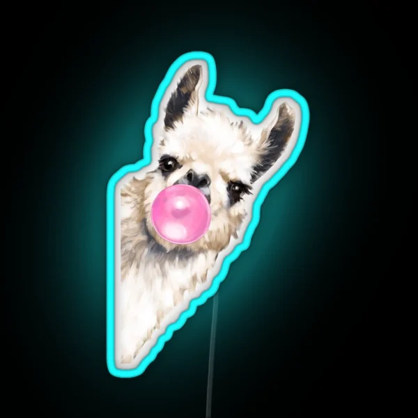 Sneaky Llama With Bubble Gum RGB Neon Sign