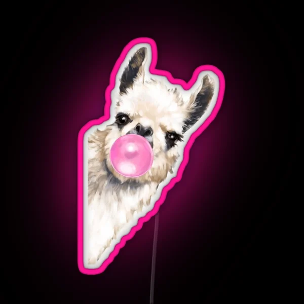 Sneaky Llama With Bubble Gum RGB Neon Sign