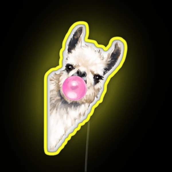 Sneaky Llama With Bubble Gum RGB Neon Sign
